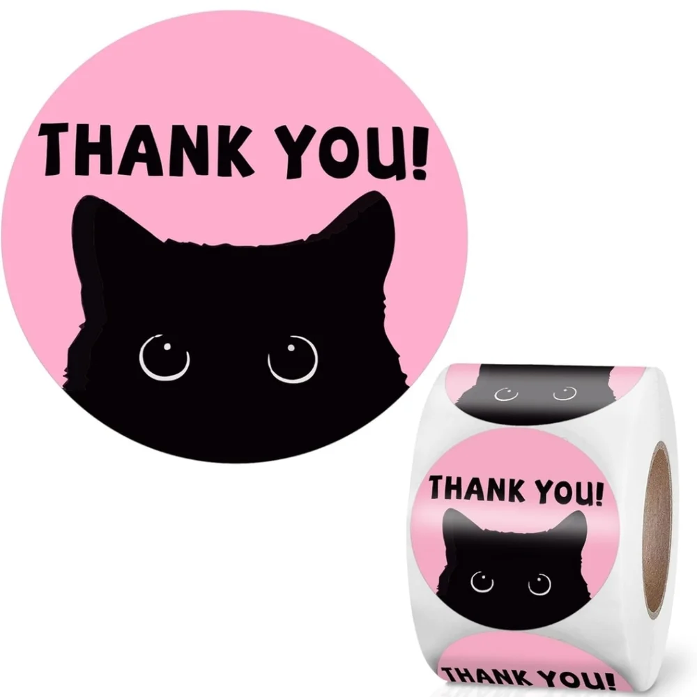 50 thank you black cat stickers